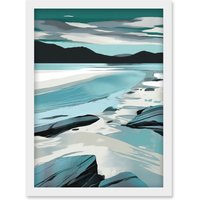 Artery8 Luskentyre Beach Isle of Harris Coastal Landscape Artwork Framed Wall Art Print A4 in White