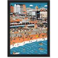 Artery8 Brighton Beach & Palace Pier Modern Abstract Artwork Framed Wall Art Print A4 in Black