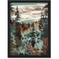 Artery8 Taiga Boreal Autumnal Colours Forest Landscape Artwork Framed Wall Art Print A4 in Black