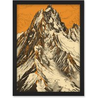 Artery8 K2 Mountain Peak Summit Climbers White & Orange Artwork Framed Wall Art Print A4 in Black