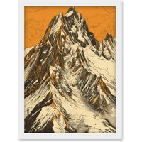 Artery8 K2 Mountain Peak Summit Climbers White & Orange Artwork Framed Wall Art Print A4