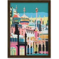 Artery8 Brighton Royal Pavilion Multicoloured Architecture Artwork Framed Wall Art Print A4 in Brown