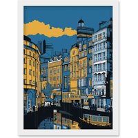 Artery8 Leeds Dock Cityscape Colour Block Illustration Artwork Framed Wall Art Print A4 in White