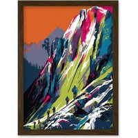 Artery8 Hikers on Helvellyn Mountain Ridge Landscape Artwork Framed Wall Art Print A4 in Brown