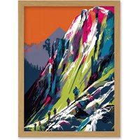 Artery8 Hikers on Helvellyn Mountain Ridge Landscape Artwork Framed Wall Art Print A4 in Light Oak