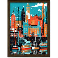 Artery8 Liverpool Royal Albert Dock Waterfront Cityscape Artwork Framed Wall Art Print A4 in Brown