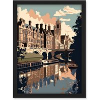 Artery8 River Cam & University of Cambridge Buildings Artwork Framed Wall Art Print A4 in Black