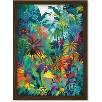 Artery8 Rainforest Landscape Vibrant Multicoloured Nature Artwork Framed Wall Art Print A4 in Brown