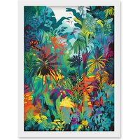Artery8 Rainforest Landscape Vibrant Multicoloured Nature Artwork Framed Wall Art Print A4 in White