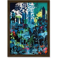 Artery8 Singapore Forest Cityscape Modern Bold Landscape Artwork Framed Wall Art Print A4 in Brown