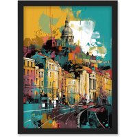 Artery8 Nottingham City Modern Multicoloured Cityscape Artwork Framed Wall Art Print A4 in Black