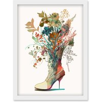 Artery8 Wildflower Bouquet in a Stiletto Heel Combat Boot Artwork Framed Wall Art Print A4 in White