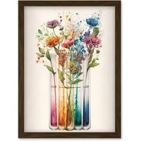 Artery8 Wildflower Glass Test Tubes Rainbow Colour Water Artwork Framed Wall Art Print A4 in Brown