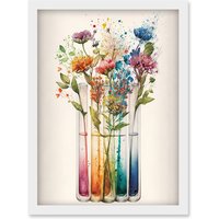 Artery8 Wildflower Glass Test Tubes Rainbow Colour Water Artwork Framed Wall Art Print A4 in White