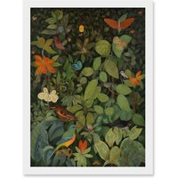 Artery8 Audubon Style Birds & Insects in Jungle Artwork Framed Wall Art Print A4 in White