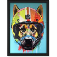 Artery8 German Shepherd Wearing Motorbike Helmet Pop Art Artwork Framed Wall Art Print A4 in Black
