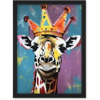 Artery8 Giraffe Wearing a Crown King Queen Modern Pop Art Artwork Framed Wall Art Print A4 in Black