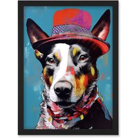 Artery8 Australian Kelpie with Red Top Hat Modern Folk Art Artwork Framed Wall Art Print A4 in Black