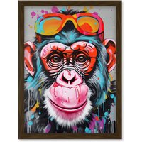 Artery8 Chimpanzee Monkey With Sunglasses Graffiti Pop Art Artwork Framed Wall Art Print A4 in Brown