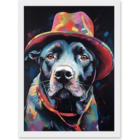Artery8 Pit Bull Terrier Dog Red Cowboy Hat Portrait Artwork Framed Wall Art Print A4 in White