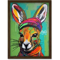 Artery8 Rabbit in Winter Clothes Colourful Graffiti Style Artwork Framed Wall Art Print A4 in Brown