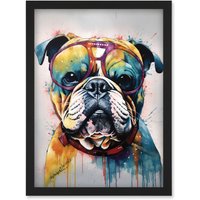 Artery8 English Bulldog Dog Wearing Vintage Sunglasses Artwork Framed Wall Art Print A4 in Black