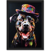 Artery8 Rottweiler in Bow Tie & Multicoloured Top Hat Artwork Framed Wall Art Print A4 in Black