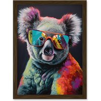 Artery8 Koala Bear with Sunglasses Modern Multicoloured Artwork Framed Wall Art Print A4 in Brown