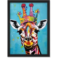 Artery8 Giraffe Wearing Princess Crown Modern Folk Art Artwork Framed Wall Art Print A4 in Black