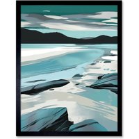Artery8 Wall Art Print Luskentyre Beach Isle of Harris Coastal Landscape Art Framed in Black | Size: W12" x H16"