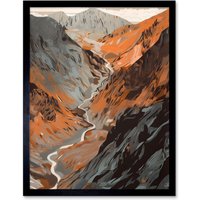Artery8 Wall Art Print Scaffel Pike Hiking Trail Rocky Mountain Landscape Art Framed in Black | Size: W12" x H16"