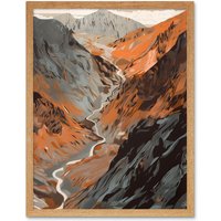 Artery8 Wall Art Print Scaffel Pike Hiking Trail Rocky Mountain Landscape Art Framed in Light Oak | Size: W12" x H16"