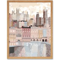 Artery8 Wall Art Print Bath Georgian Architecture Pastel Colour Cityscape Art Framed in Light Oak | Size: W12" x H16"