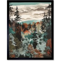 Artery8 Wall Art Print Taiga Boreal Autumnal Colours Forest Landscape Art Framed in Black | Size: W12" x H16"