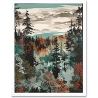 Artery8 Wall Art Print Taiga Boreal Autumnal Colours Forest Landscape Art Framed in White | Size: W12" x H16"