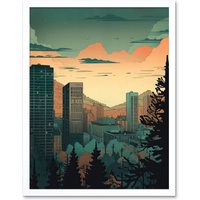 Artery8 Wall Art Print Skyscrapers by Forest Urban Architecture Landscape Art Framed in White | Size: W12" x H16"