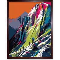 Artery8 Wall Art Print Hikers on Helvellyn Mountain Ridge Landscape Art Framed in Brown | Size: W12" x H16"