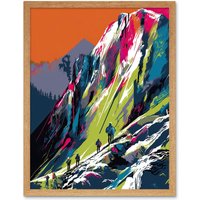 Artery8 Wall Art Print Hikers on Helvellyn Mountain Ridge Landscape Art Framed in Light Oak | Size: W12" x H16"