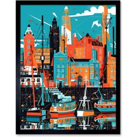 Artery8 Wall Art Print Liverpool Royal Albert Dock Waterfront Cityscape Art Framed in Black | Size: W12" x H16"