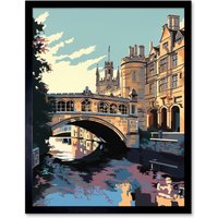 Artery8 Wall Art Print Bridge of Sighs Cambridge University on Cam River Art Framed in Black | Size: W12" x H16"