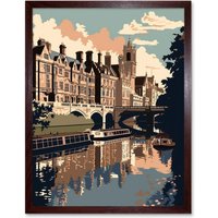 Artery8 Wall Art Print River Cam & University of Cambridge Buildings Art Framed in Brown | Size: W12" x H16"