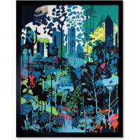 Artery8 Wall Art Print Singapore Forest Cityscape Modern Bold Landscape Art Framed in Black | Size: W12" x H16"