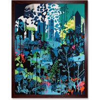 Artery8 Wall Art Print Singapore Forest Cityscape Modern Bold Landscape Art Framed in Brown | Size: W12" x H16"