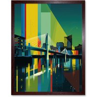 Artery8 Wall Art Print Glasgow Bells Bridge Modern Geometric Cityscape Art Framed in Brown | Size: W12" x H16"