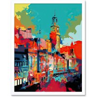 Artery8 Wall Art Print Nottingham City England Cityscape Vibrant Abstract Art Framed in White | Size: W12" x H16"