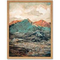 Artery8 Wall Art Print Sunrise in Lienz Austria City Under Mountain Range Art Framed in Light Oak | Size: W12" x H16"