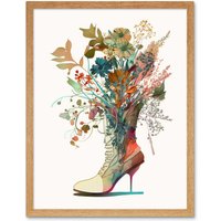 Artery8 Wall Art Print Wildflower Bouquet in a Stiletto Heel Combat Boot Art Framed in Light Oak | Size: W12" x H16"