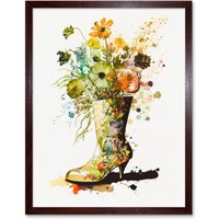 Artery8 Wall Art Print Wildflower Bouquet in a High Heel Floral Boot Art Framed in Brown | Size: W12" x H16"