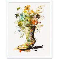 Artery8 Wall Art Print Wildflower Bouquet in a High Heel Floral Boot Art Framed in White | Size: W12" x H16"