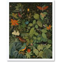 Artery8 Wall Art Print Audubon Style Birds & Insects in Jungle Art Framed in White | Size: W12" x H16"